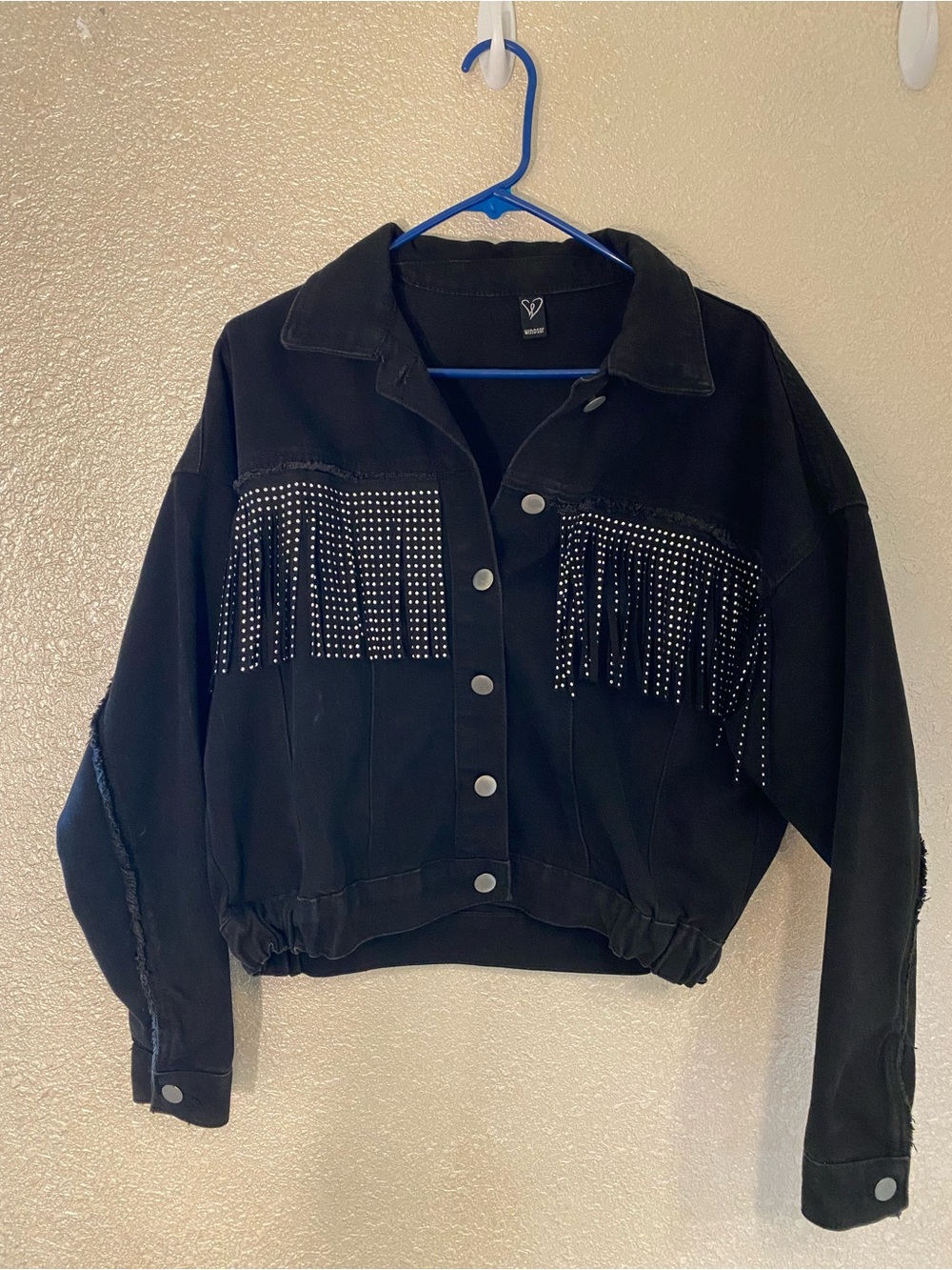 Western Studded Fringe Black Jean Jacket - Women